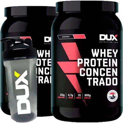 Kit 2x Whey Protein Concentrado 900g + Shaker - Dux Nutrition é bom? Vale a pena?