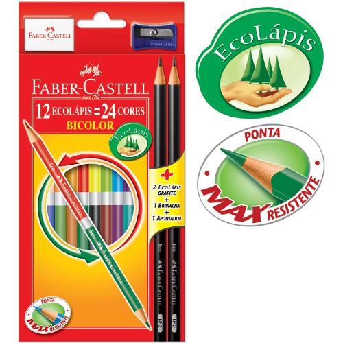 Lápis de Cor 24 Cores Bicolor Faber Castell +Lápis Apontador e Borracha é bom? Vale a pena?