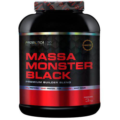 Massa Monster Black: 438kcal por Porção e 28gs de Proteína Concentrada - Chocolate - 3kg - Probiótic é bom? Vale a pena?