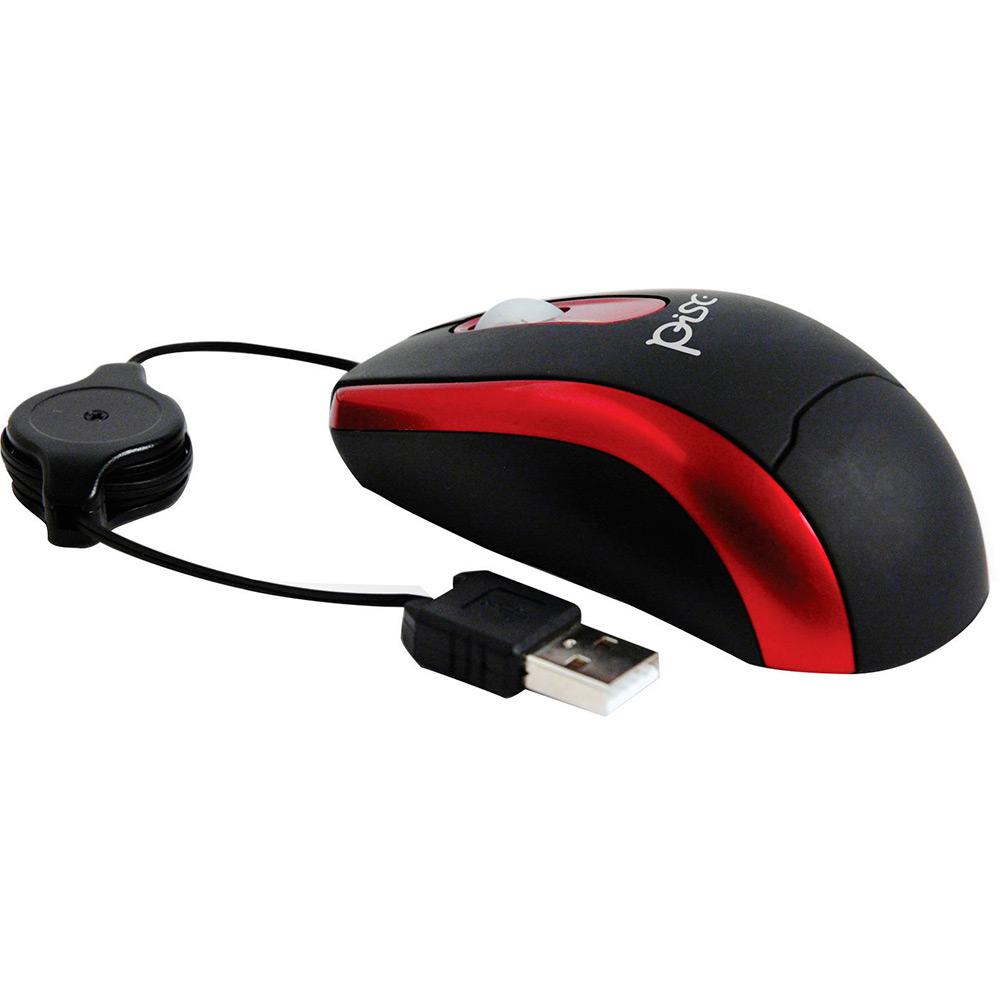 Mouse Óptico Retrátil Emborrachado USB 1809 Preto e Vermelho - Pisc é bom? Vale a pena?