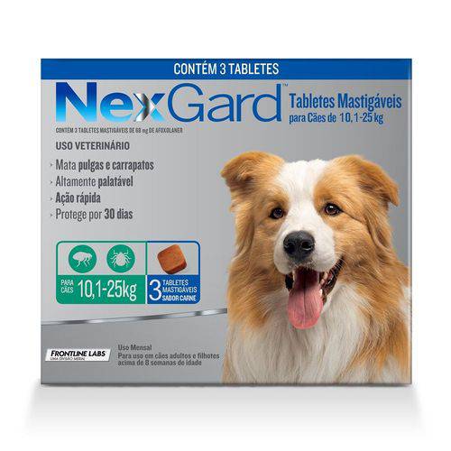 Nex Gard - Antipulgas e Carrapatos - Cães de 10,1 a 25 Kg - 3 Tabletes é bom? Vale a pena?