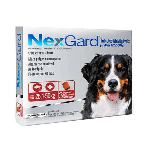 Nexgard GG Cães 25,1 a 50kg 3 Tabletes Merial é bom? Vale a pena?
