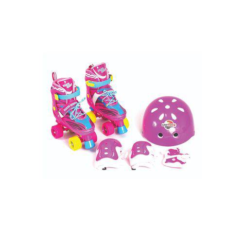 Patins Roller Infantil 4 Rodas Tipo Luna + Kit Proteção Unitoys Azul Rosa M 34-38 é bom? Vale a pena?