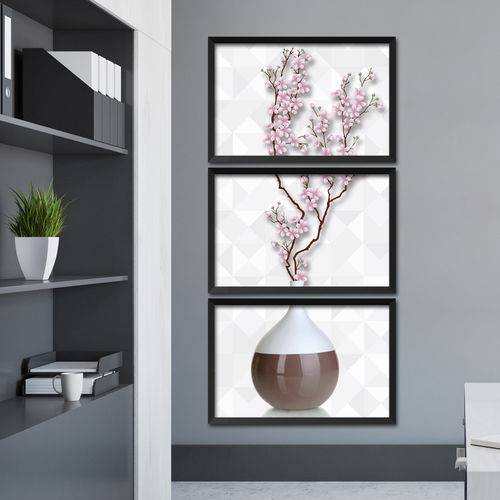 Quadro 60x120cm Vaso Cerejeiras Rosas Flores Moldura Vidro Decorativo Interiores é bom? Vale a pena?