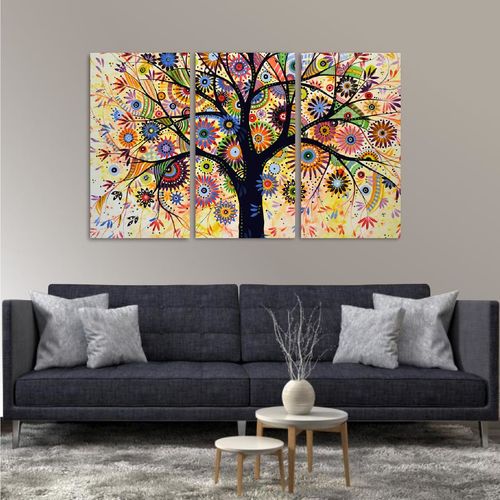 Quadro Árvore Abstrata Colorida Decorativo em Tecido 3 Peças é bom? Vale a pena?