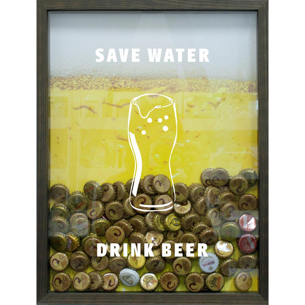 Quadro Porta Tampinhas de Cervejas Save Water Drink Beer 27x37x3cm Betume - Kapos é bom? Vale a pena?