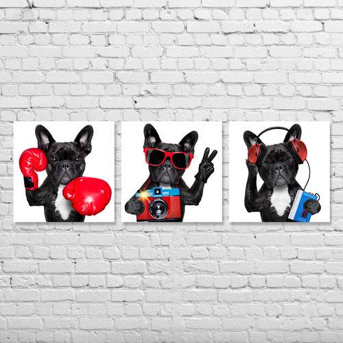 3 Quadros Cachorro Bulldog Francês Kit Tela Canvas para Sala Quarto Escritório é bom? Vale a pena?