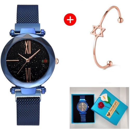 Relógio Feminino Azul com Pulseira Magnética + Bracelete + Caixa Florida. é bom? Vale a pena?