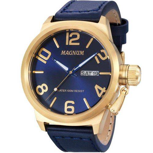Relógio Magnum Masculino Ma33399a Dourado Azul Couro é bom? Vale a pena?