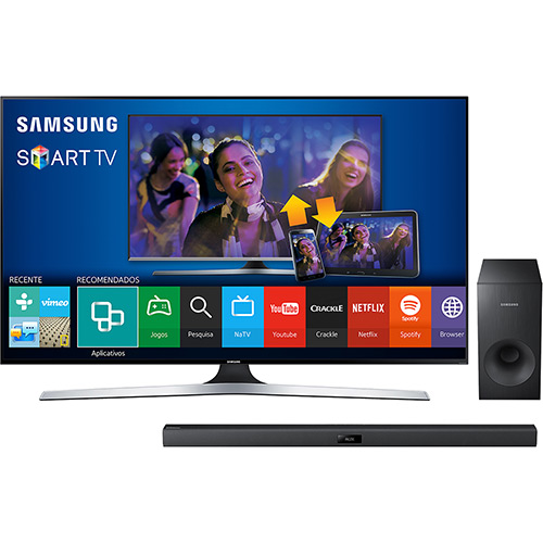 Smart TV LED 48 Samsung 3D Full HD UN48J6400AGXZD 4 HDMI 3 USB 240 Hz + Soundbar Samsung HW-H370 120W 2.1 Canais Bluetooth é bom? Vale a pena?