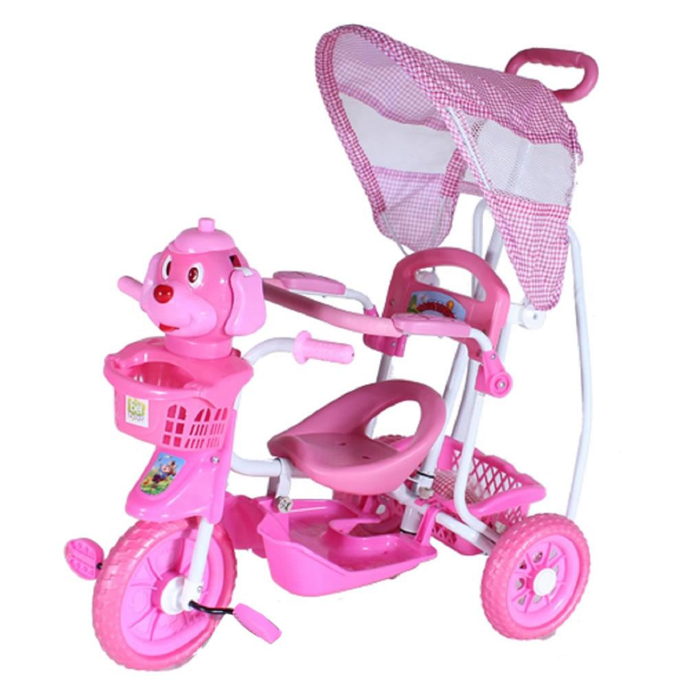 Triciclo Infantil Carrinho Passeio Bebê Empurrador E Toldo Proteção - Cabeça Cachorro Rosa Blx8 9107 é bom? Vale a pena?