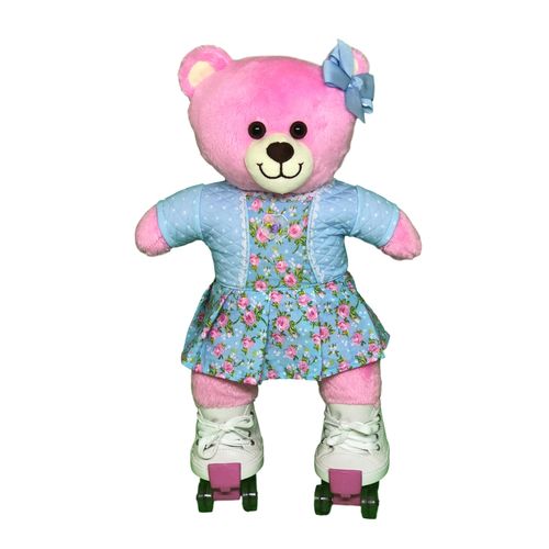 Urso de Pelúcia Rosa com Vestido de Flor Azul, Patins e Laço é bom? Vale a pena?