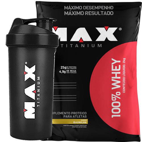 Whey Protein 100% 2kg (Morango) + Coqueteleira - Max Titanium é bom? Vale a pena?