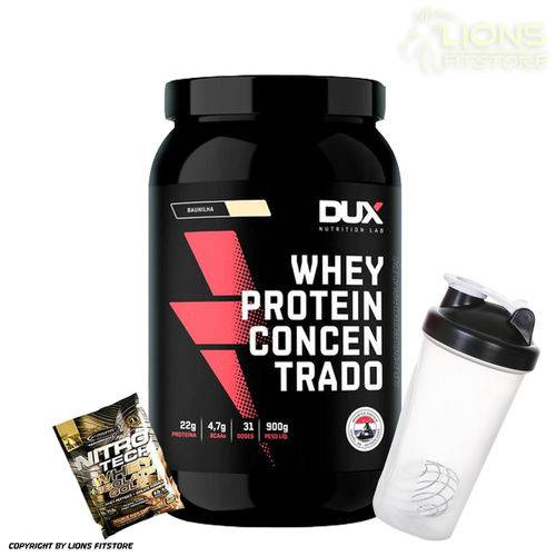 Whey Protein Concentrado 900g Baunilha Dux Nutrition + Shaker + Dose de Suplemento é bom? Vale a pena?