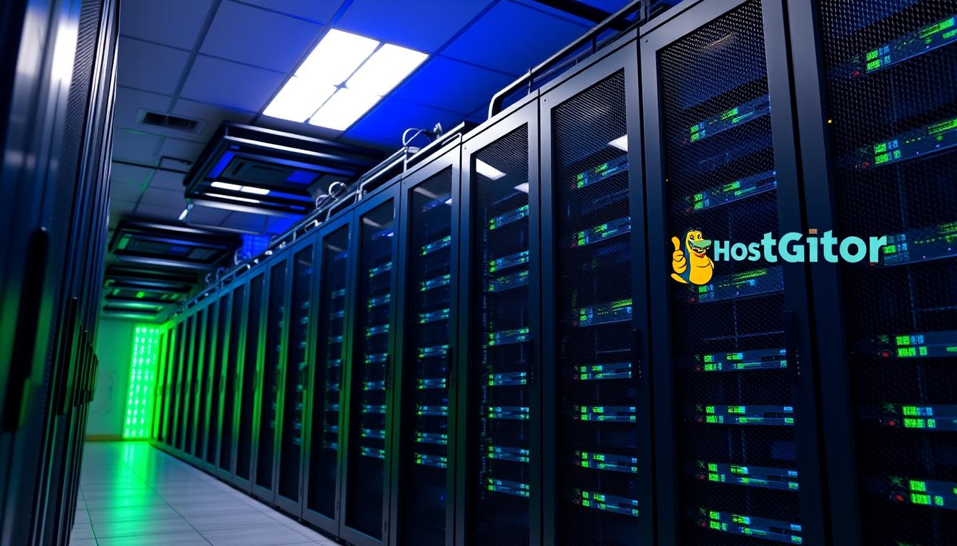 Comparação de hospedagens de domínio Hostinger, Napoleon Host e HostGator mostrando servidores em um data center