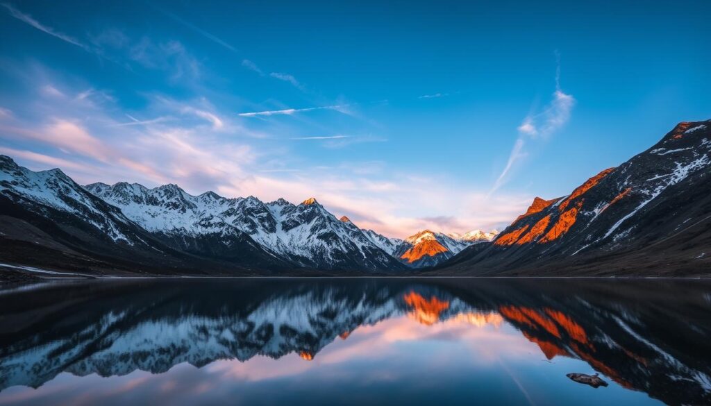 Fotografia de paisagem montanhosa capturada com câmera profissional