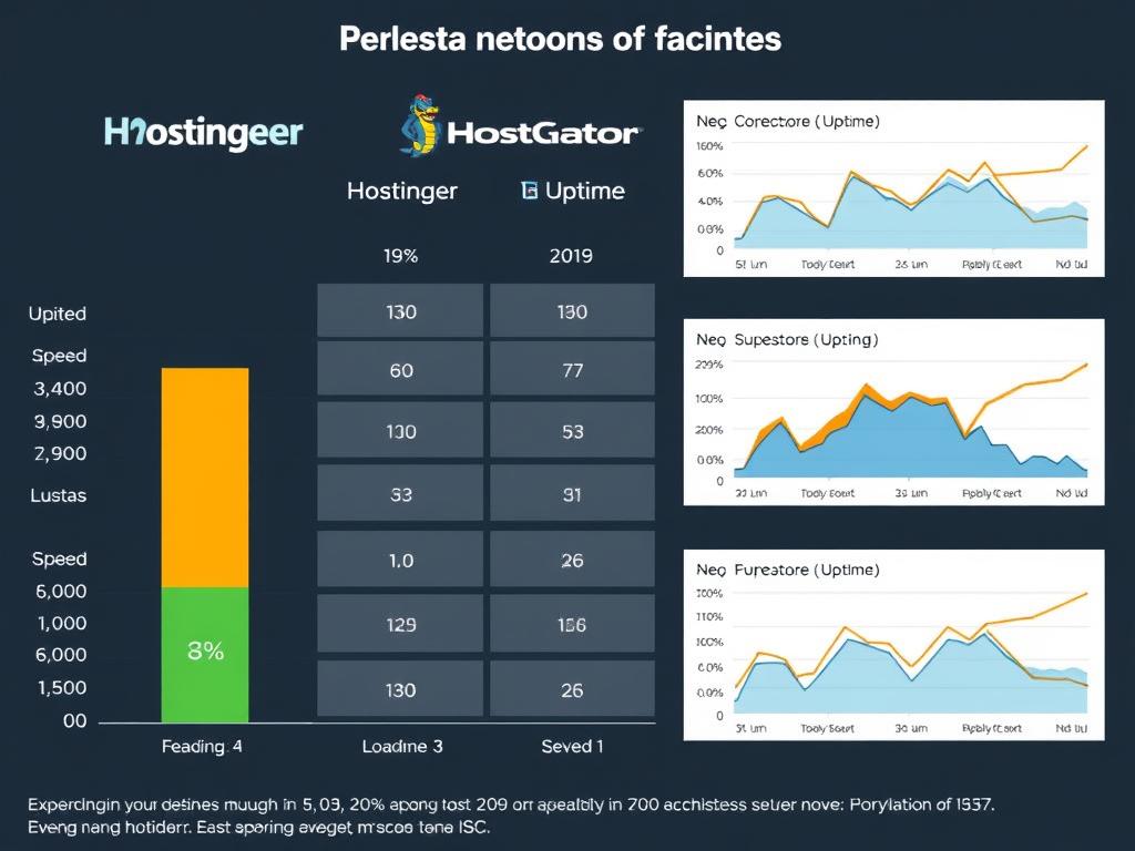 Gráfico comparativo de desempenho entre Hostinger, Napoleon Host e HostGator mostrando velocidade e uptime