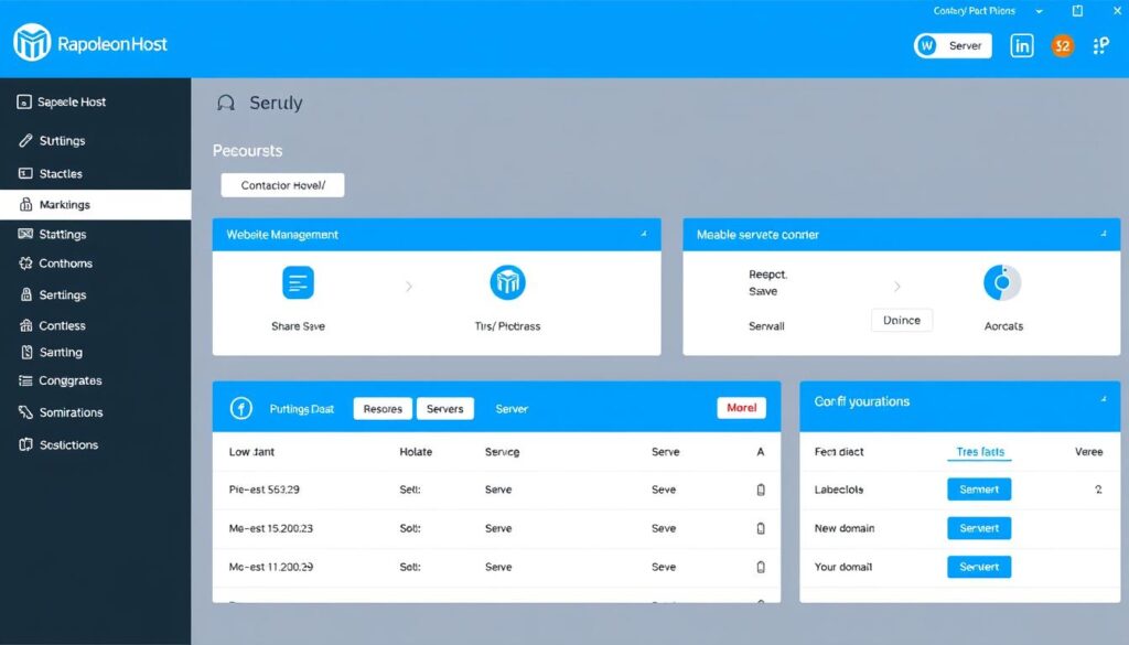 Interface da Napoleon Host mostrando painel de controle e ferramentas de gerenciamento de hospedagem