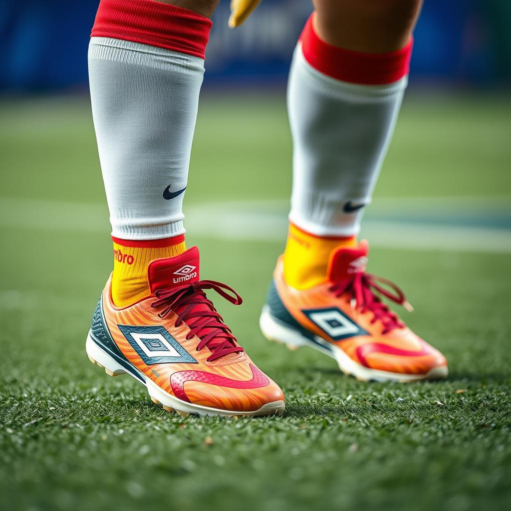 Jogador estiloso com chuteira Umbro Neo Striker